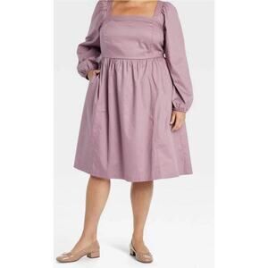 Ava & Viv Women's Balloon Long Sleeve Woven Midi Dress Size XXL Mauve